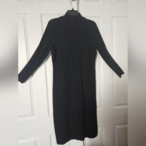 Elegant Black Knit Dress W/ Mock Turtleneck